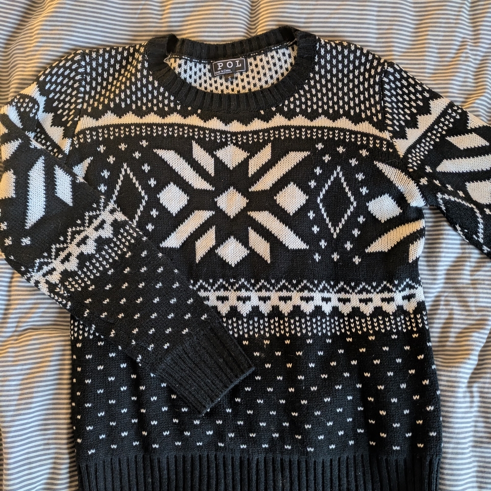 POL Black and White Crewneck Sweater